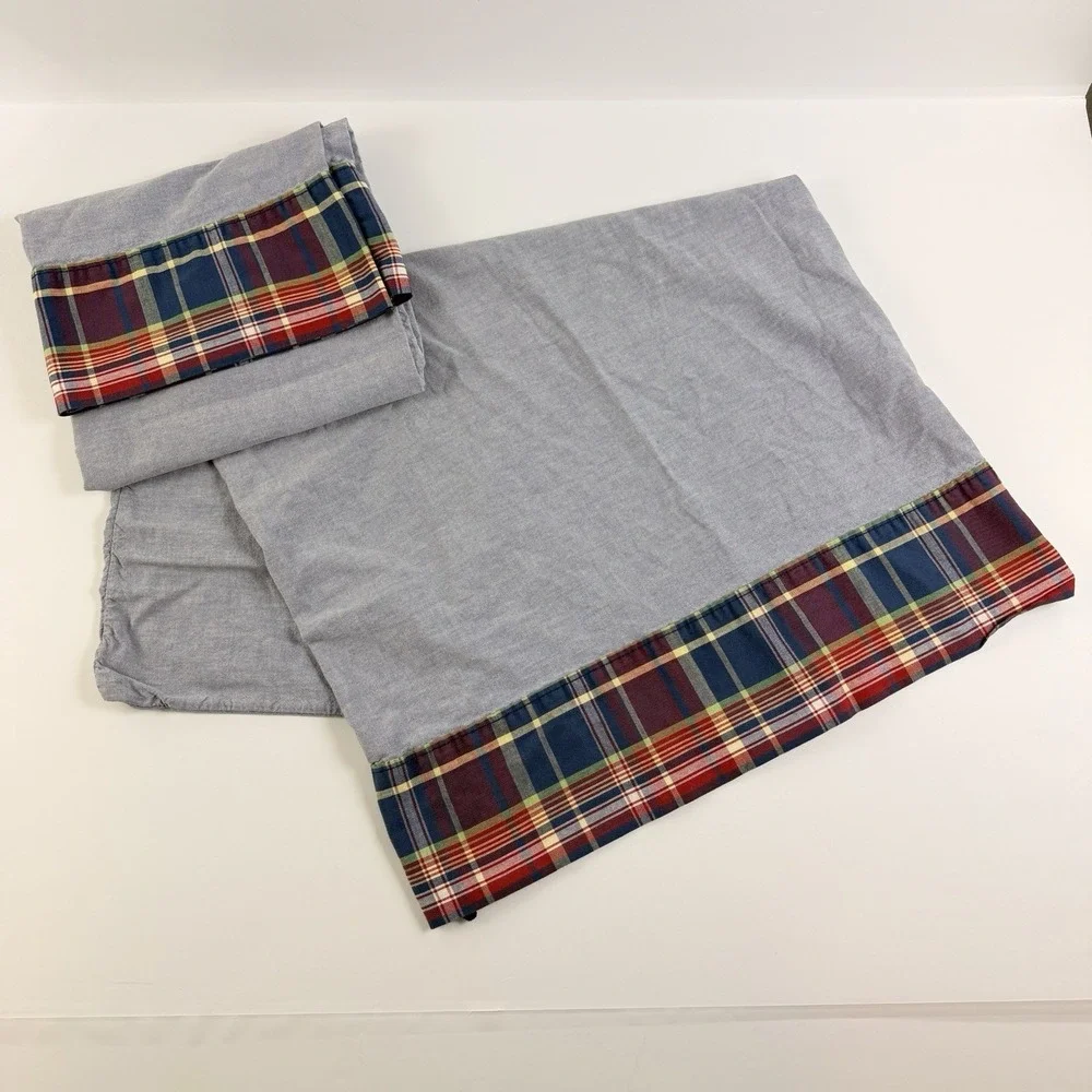 Vintage Ralph Lauren Chambray Pillowcase Plaid Cuff Cotton USA Standard